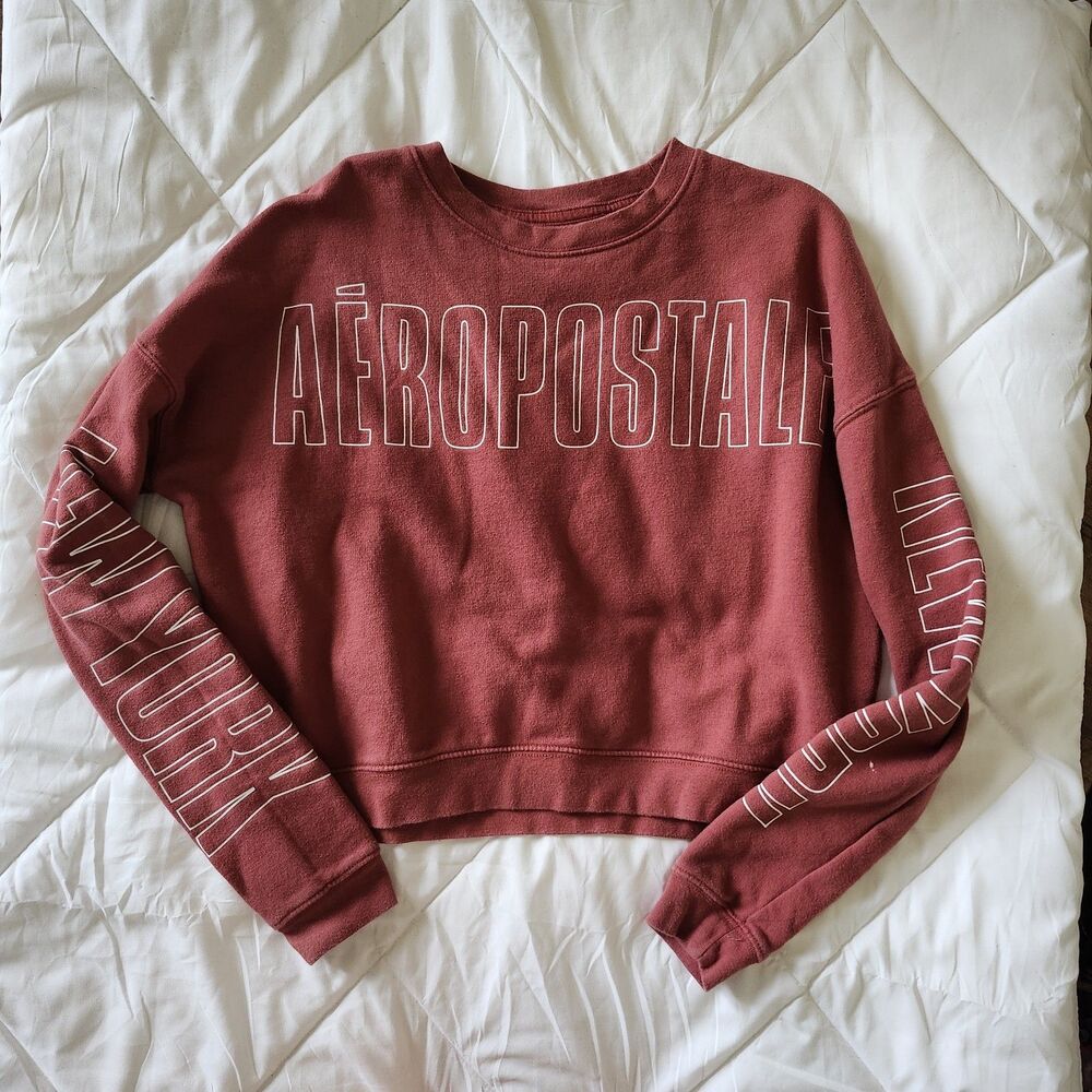 Aéropostale Burgundy Logo Graphic Crewneck Fleece Sweatshirt Size S